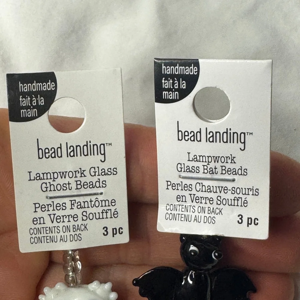 Bead Landing Glass Ghost & Bats Beads, Lampwork Halloween Handmade NWT